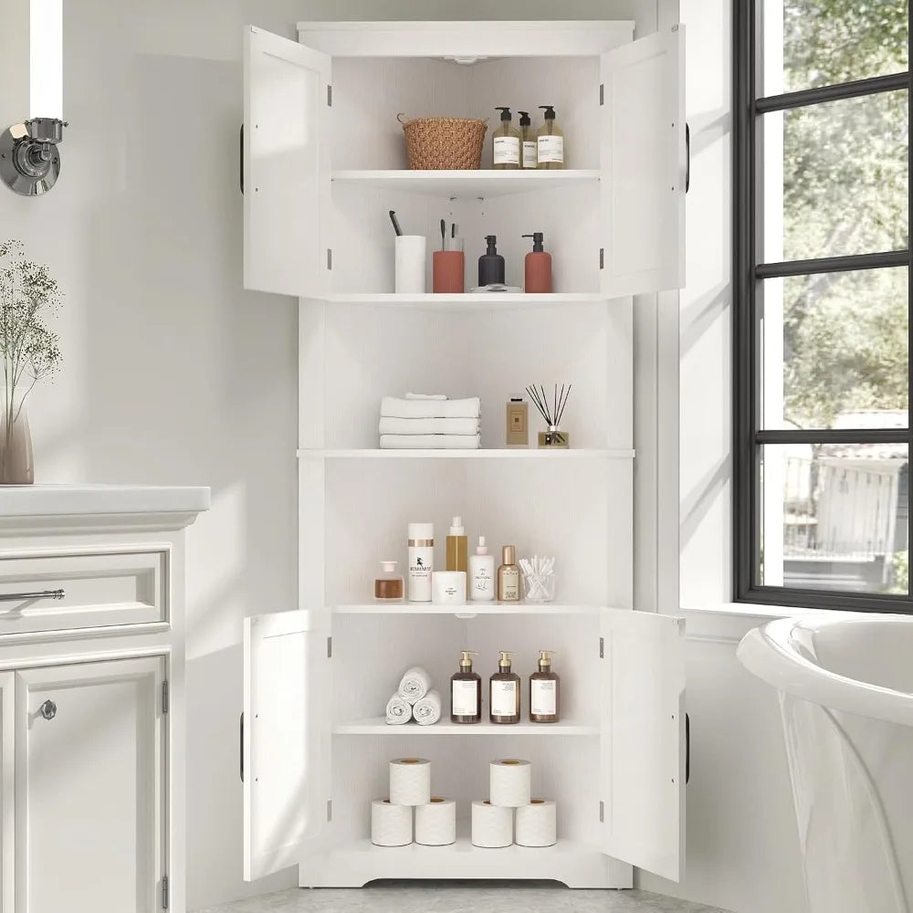 Corner Cabinet 67” Tall,with Doors and 5 Shelves, Bathroom Cabinet Organizer Home Space Saver, Farmhouse Corner Cabinet