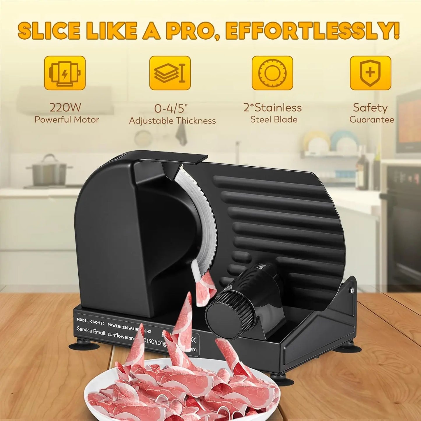 Meat Slicer, 220W Electric Deil Food Slicer with 2 Removable 7.5' Blades, 4/5' Adjustable Thickness, Food Slicer Machine for