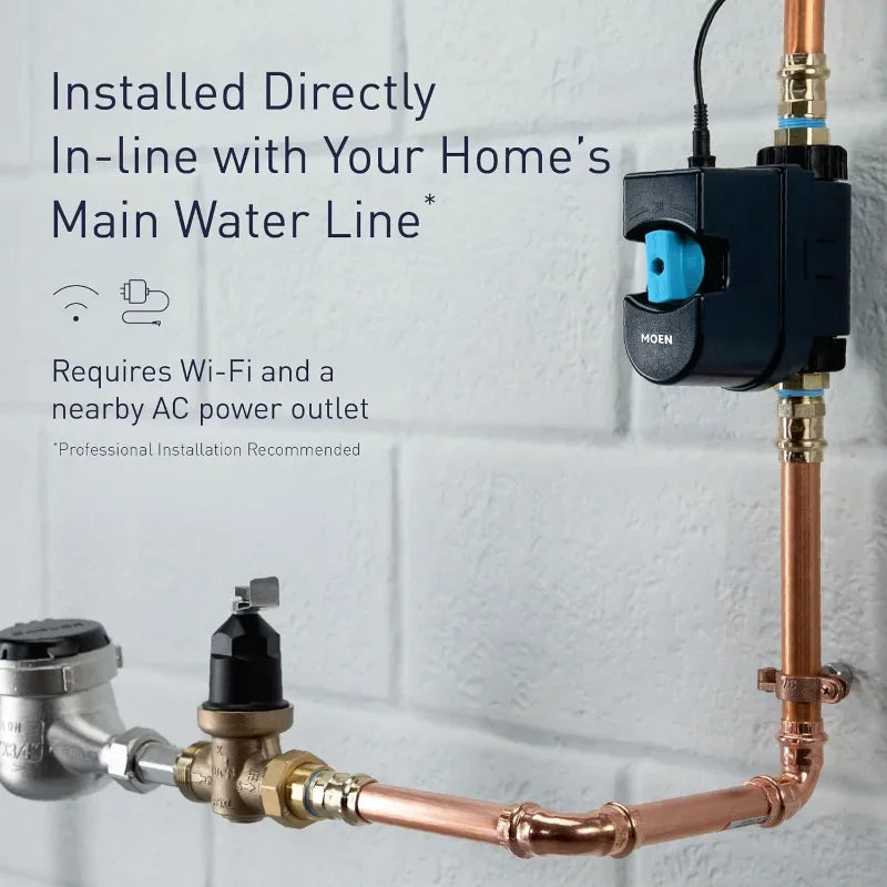 Smart Water Monitor and Automatic Shutoff Sensor, Wi-Fi Connected Water Leak Detector for 1-Inch Diameter Pipe, 900-006