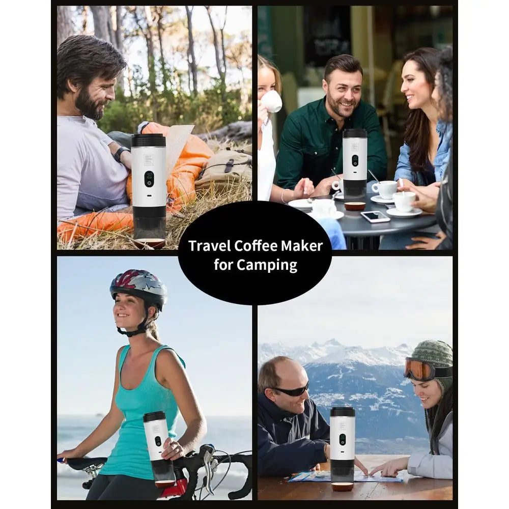 Portable Electric Espresso Machine, Travel Coffee Maker Brewer Compatible with Ground Coffee & NS Capsules (White LCD Screen)