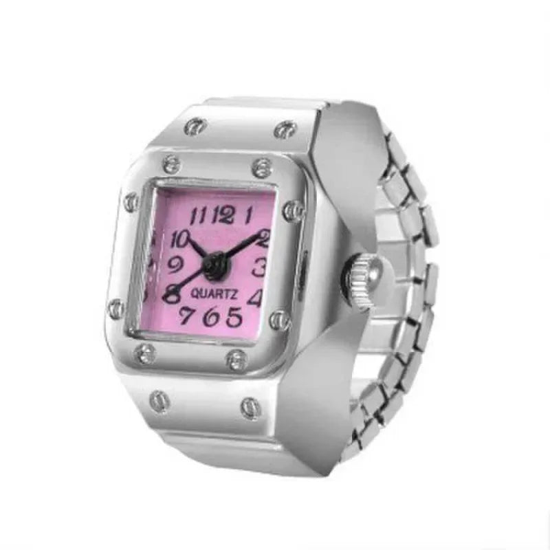 Vintage Punk Finger Watch Mini Elastic Strap Alloy Watches Couple Rings Jewelry Clock Retro Roman Quartz Watch Ring Women Men