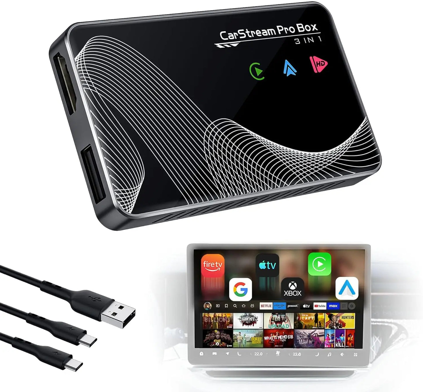 2025 Upgraded 3-in-1 HDMI Car TV, Wireless CarPlay & Android Auto Adapter, Plug & Play for 2016+ Vehicles