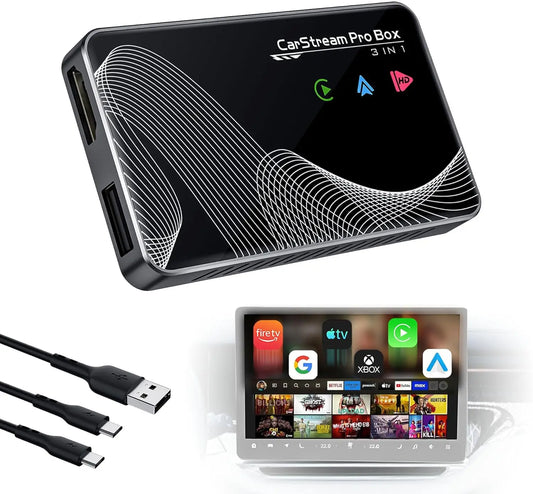 2025 Upgraded 3-in-1 HDMI Car TV, Wireless CarPlay & Android Auto Adapter, Plug & Play for 2016+ Vehicles