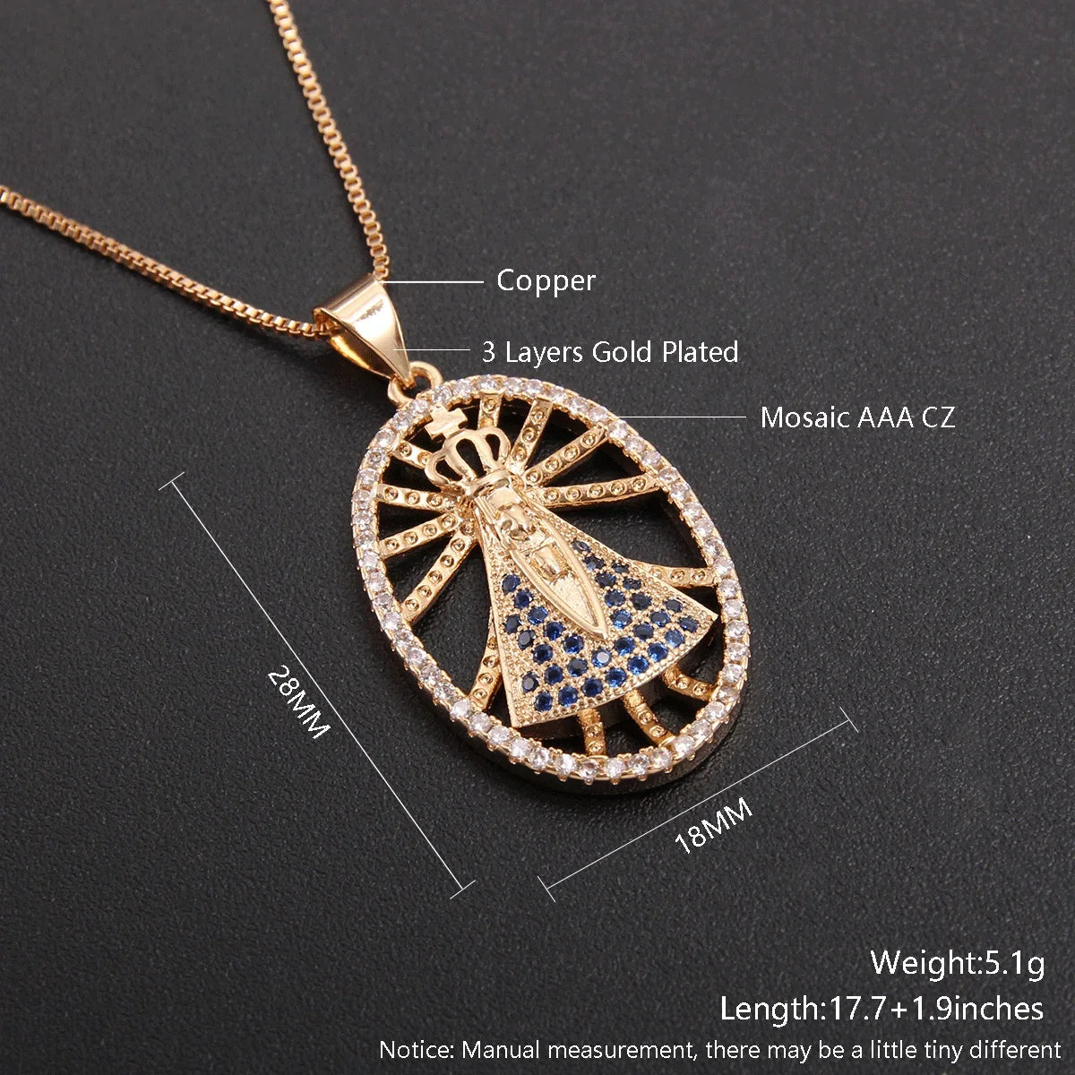 Nossa senhora Women/Girls Lujan Virgin Necklace virgen de guadal AAA CZ Choker Religious Gold Plated mardi gras Jewelry