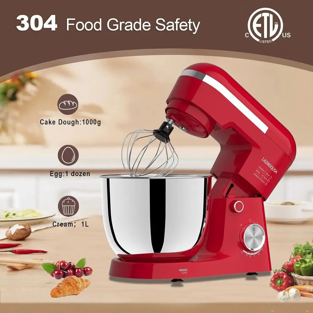 3 in 1 Electric Stand Mixer with 5.5 Quart Bowl, 10+ Speeds, Kitchen Bread Dough and Cake Mixers for Home Daily Use (Red)