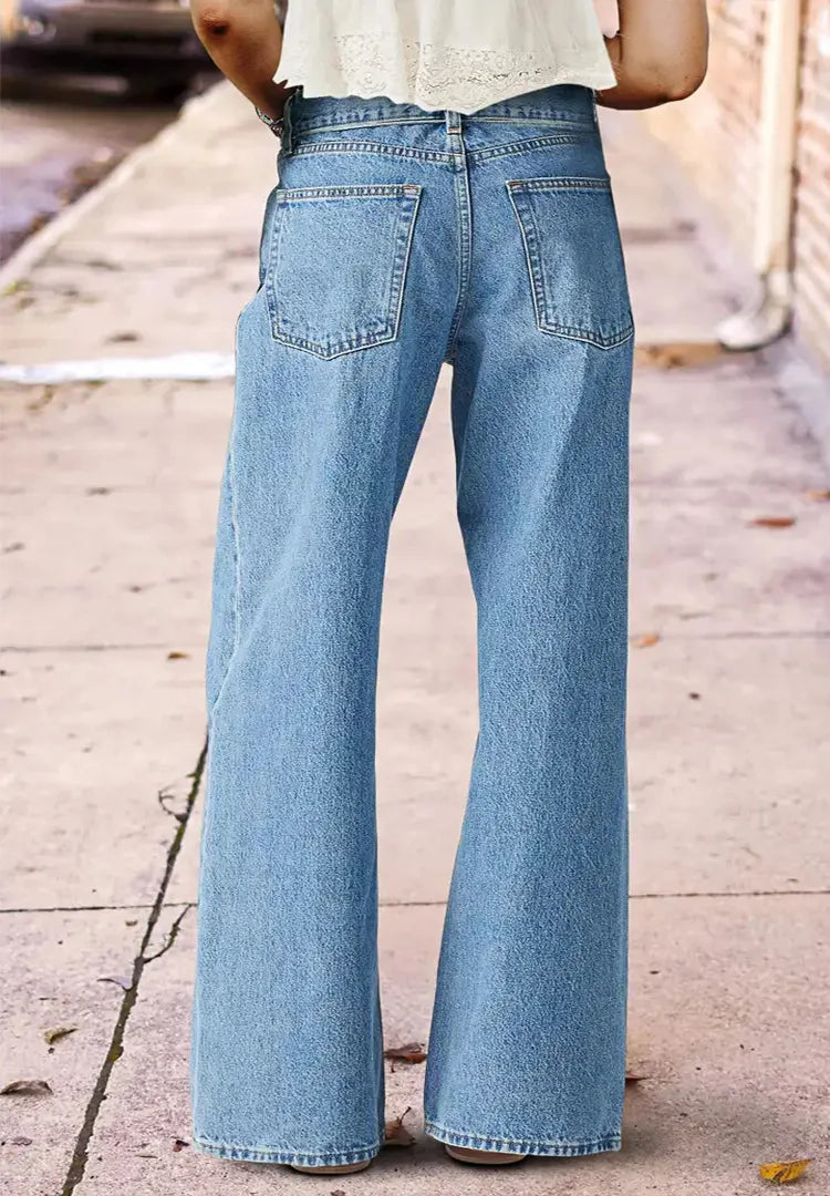 Women's fashionable and comfortable washing light blue embroidery printing craft high waist micro-stretch casual jeans