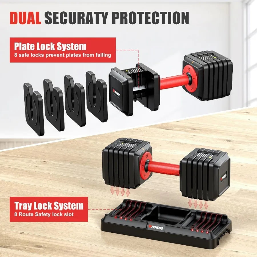 Adjustable Dumbbell Set of 2 for Home Gym: 25 55 80LB Capacity 1Sec Quick Adjust Weights 5 10 16LB in 1 Free Dumbbells with Ant