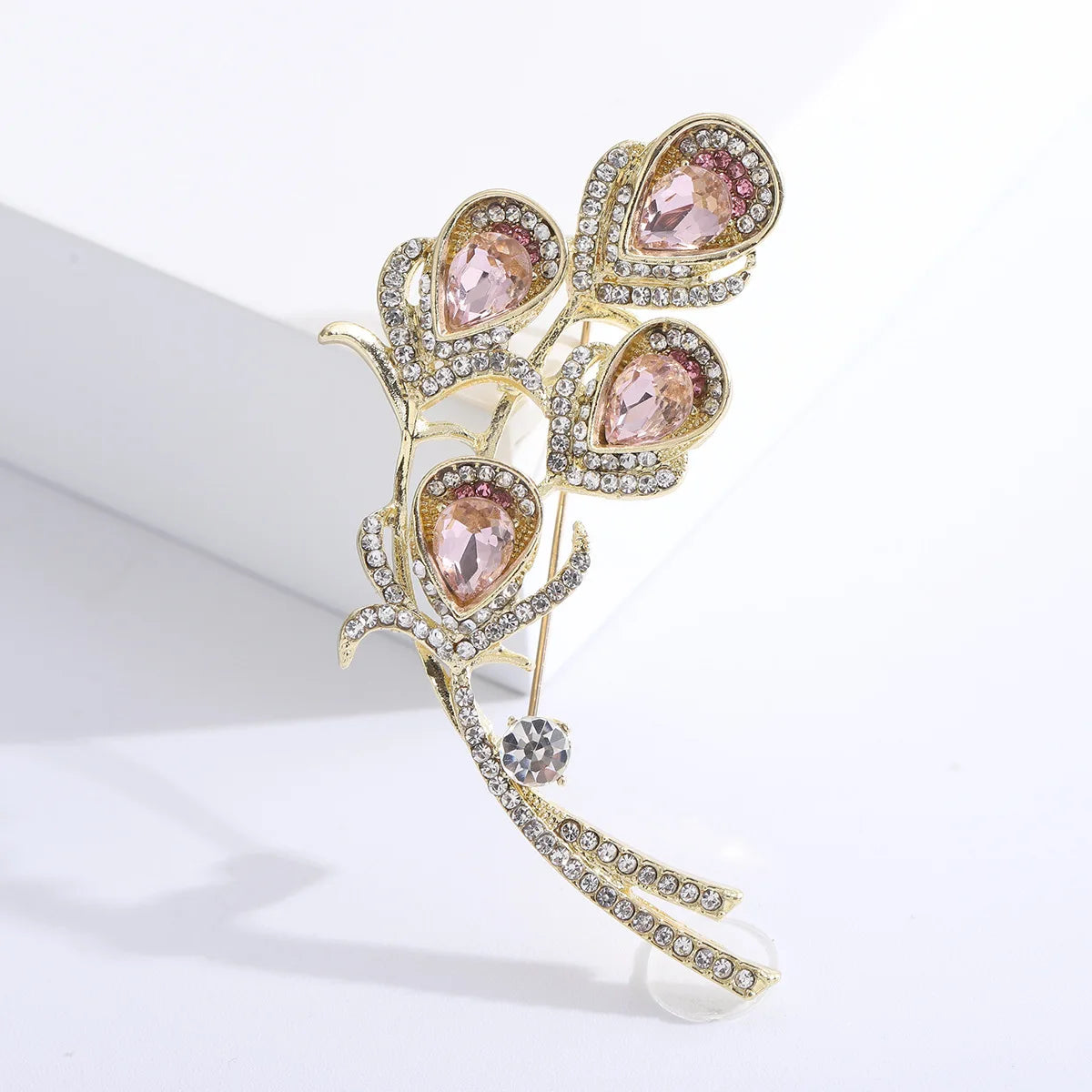 Women Girls Feather Rhinestone Brooches Jewelry Clothing Suit Pins Accessories