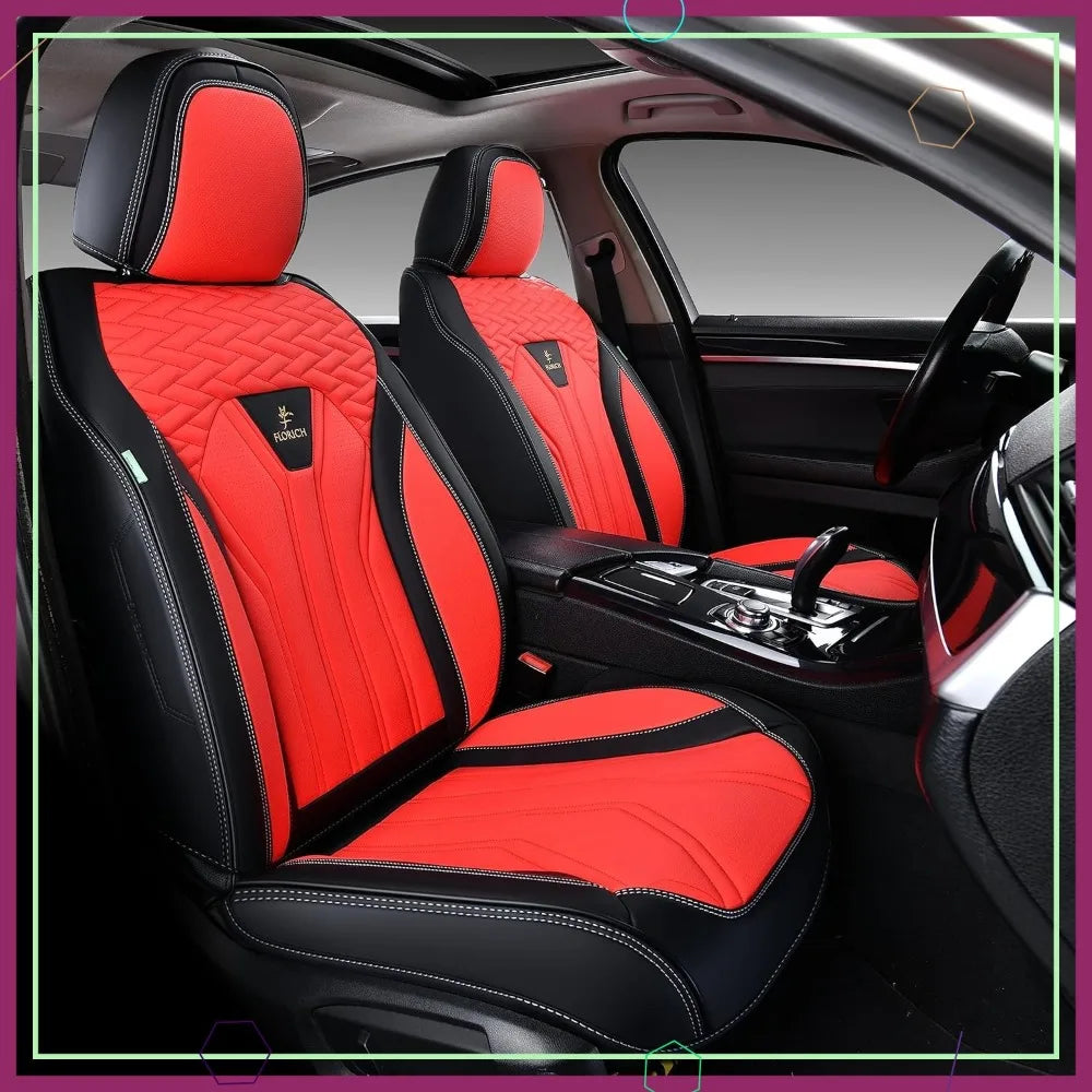 Waterproof Leather Car Seat Covers, Universal Fit for Most Vehicles, 2-Pack Black & Red