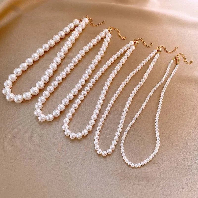Vintage White Imitation Pearl Beads Choker Necklace For Women Girls Elegant Handmade Chain Necklace Wedding Jewelry 2024 New