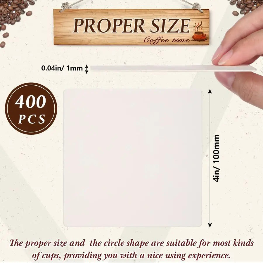 400 Pcs Disposable Paper Bar Coasters Bulk, 4 Inch Cardboard Coasters Square Blank for Drinks DIY Crafts Wedding White