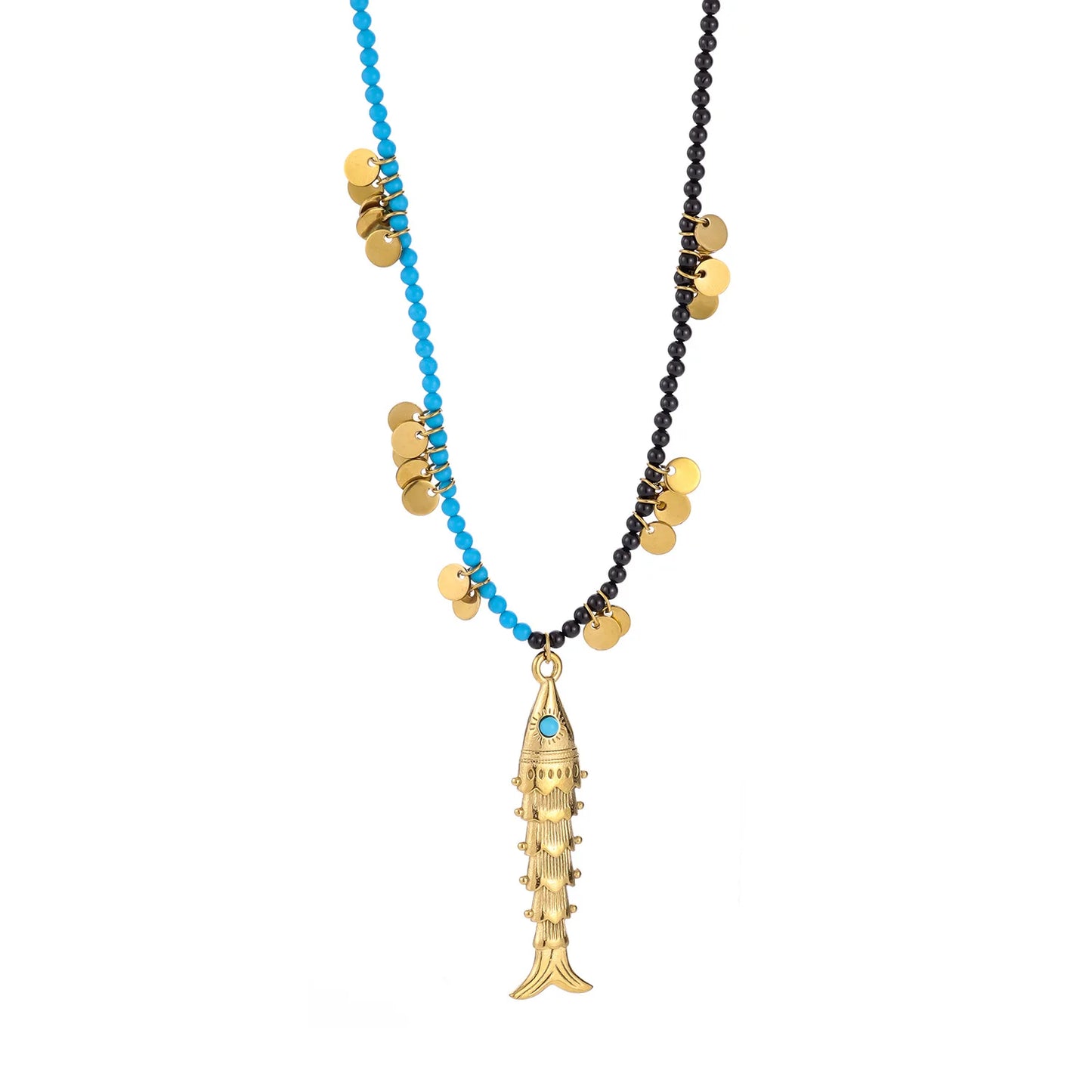 Bohemian Tassel Beaded Chain Necklaces For Women Stainless Steel Fish Pendant Necklace Waterproof Stackable Jewelry Gifts
