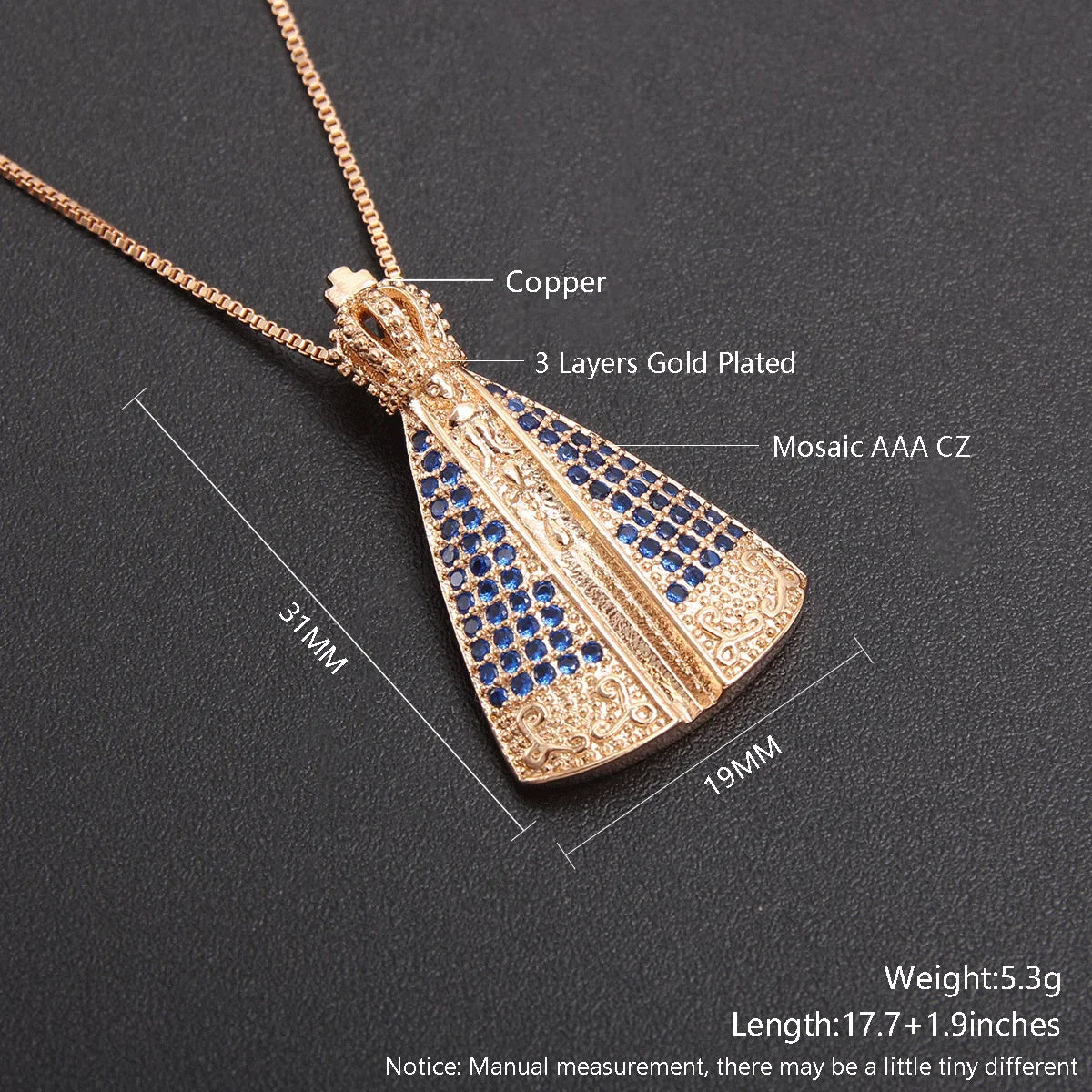 Nossa senhora Women/Girls Lujan Virgin Necklace virgen de guadal AAA CZ Choker Religious Gold Plated mardi gras Jewelry
