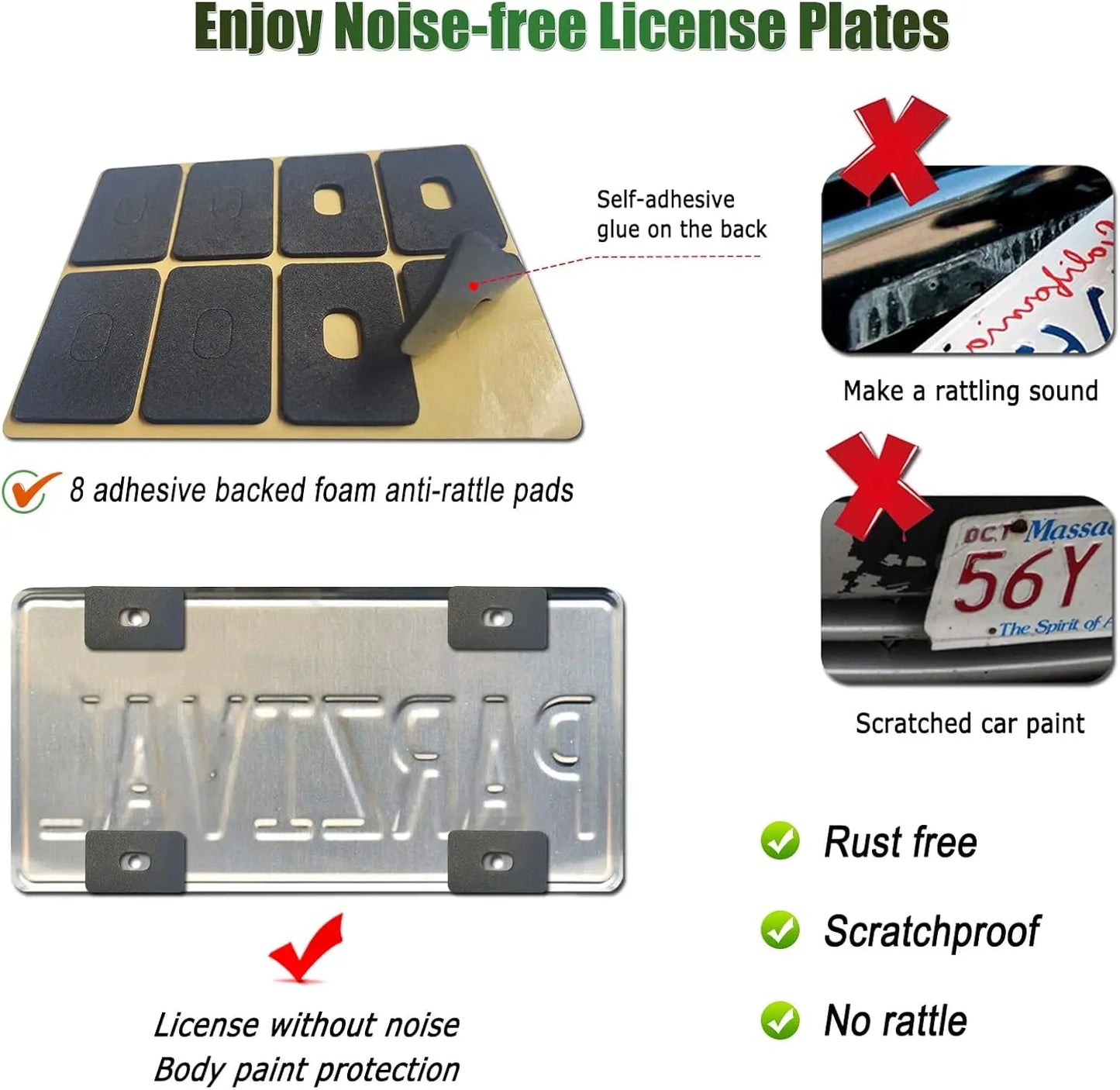 Carbon Fiber License Plate Frames - Black Pattern Plastic Front & Rear Car Tag Holder Cover 2 Pack with Mount Hardware