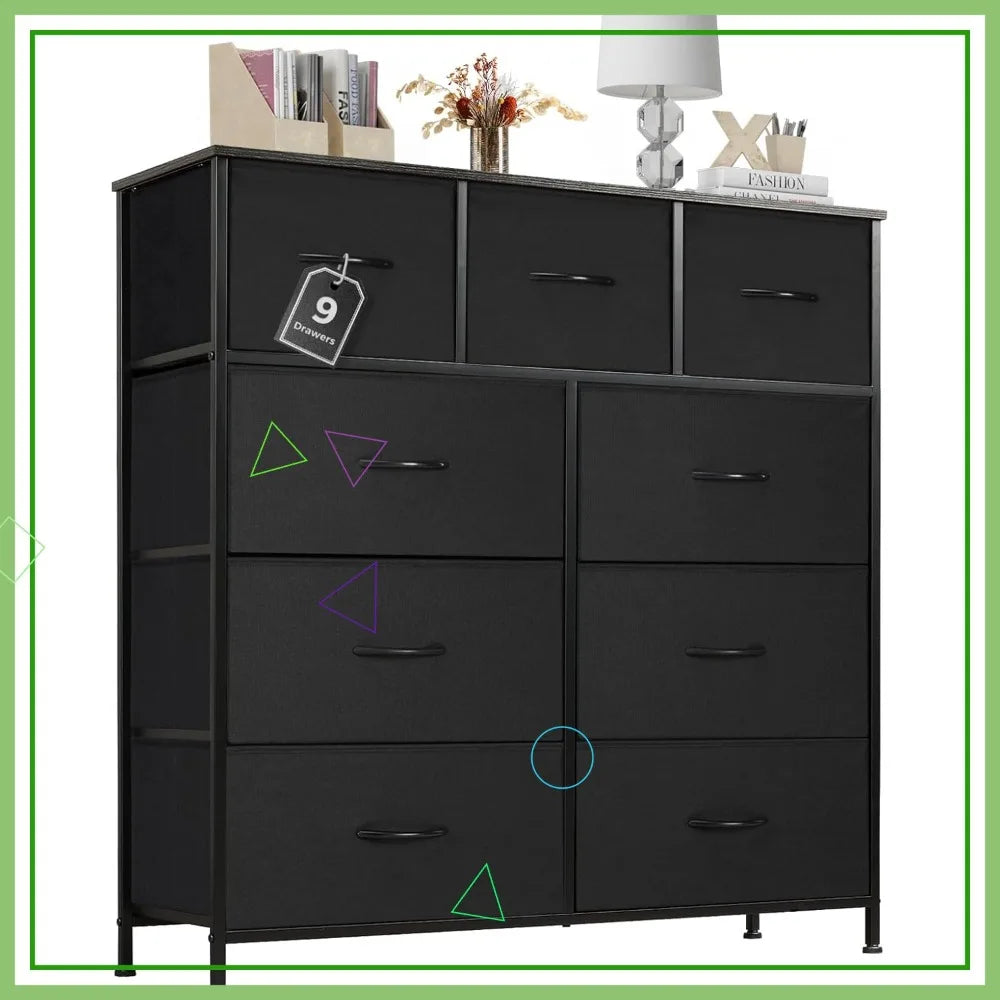 9-Drawer Fabric Storage Dresser with Metal Frame, Large Capacity Organizer for Bedroom, Living Room & Entryway