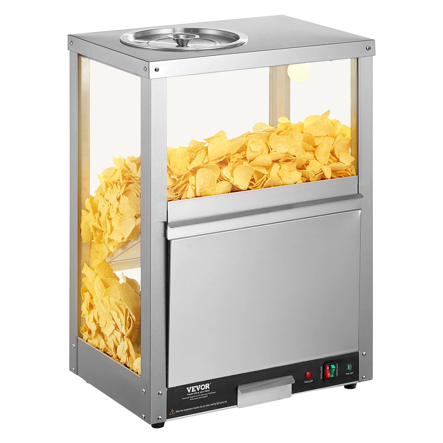 SucceBuy Commercial Nacho Chip Warmer 84.5QTNacho Machine  Deflection Board Stainless Steel for Nacho Chips Popcorn Potato Chips