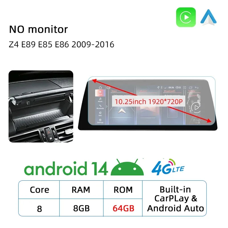 Android 14 Wireless Carplay Touch Screen For BMW Z4 E89 E85 E86 2009-2016 4G Car Radio Multimedia Player Navi Stereo DSP WIFI