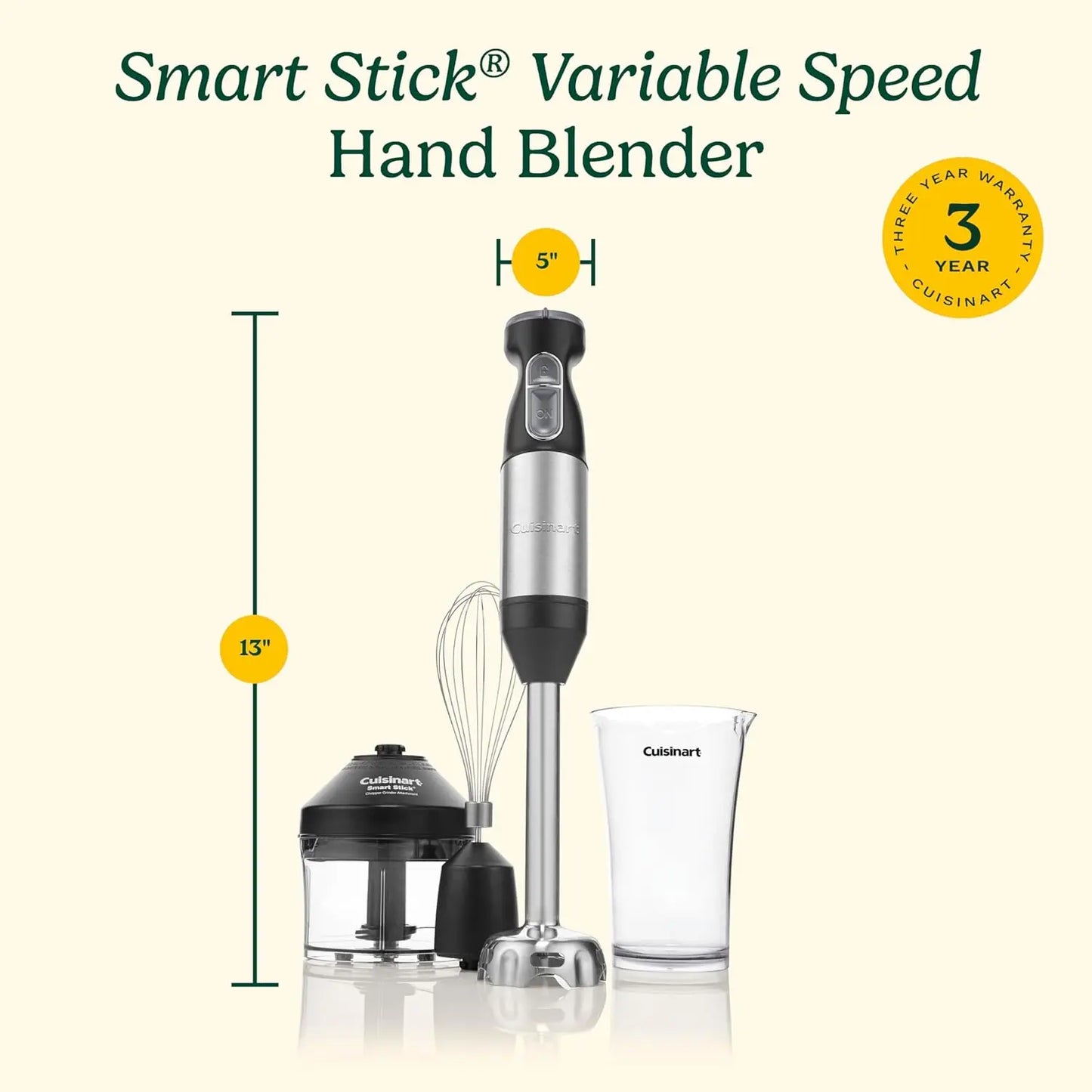 Compact Variable Speed Hand Blender with Stainless Steel Blades, Cordless Immersion Mixer for Smoothies, Soups, and Purees