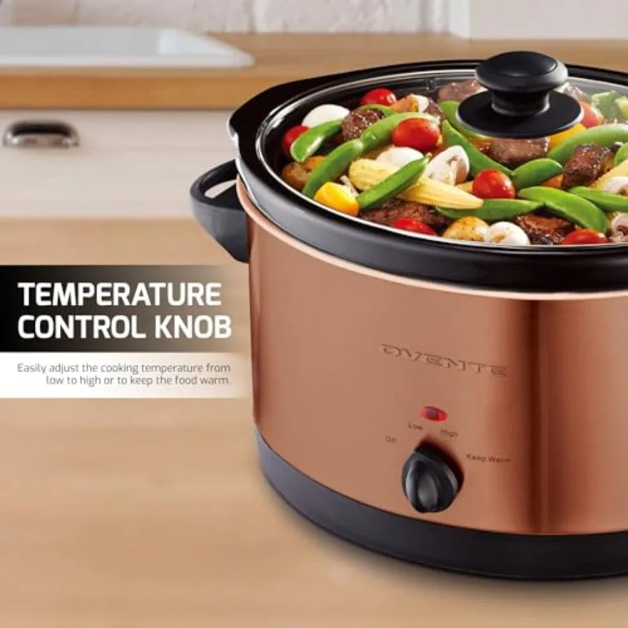 4-Quart Electric Slow Cooker with 3 Temperature Settings Removable Ceramic Pot Dishwasher Safe Glass Lid Stainless Steel Body C