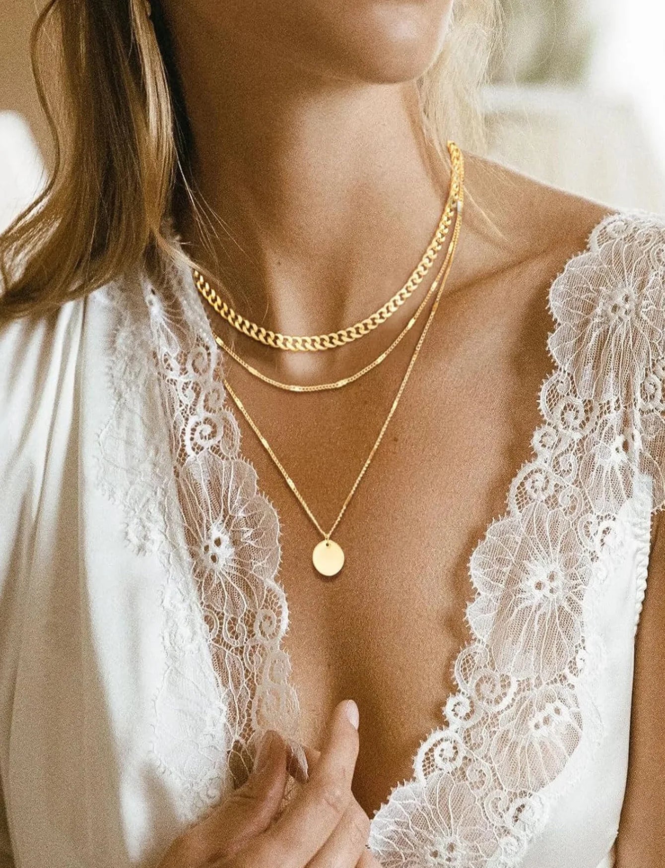 Women's Gold Necklace Fashion Cuban Chain Jewelry Set Elegant Paper Clip Design Fashion Accessories For Everyday Occasions and P