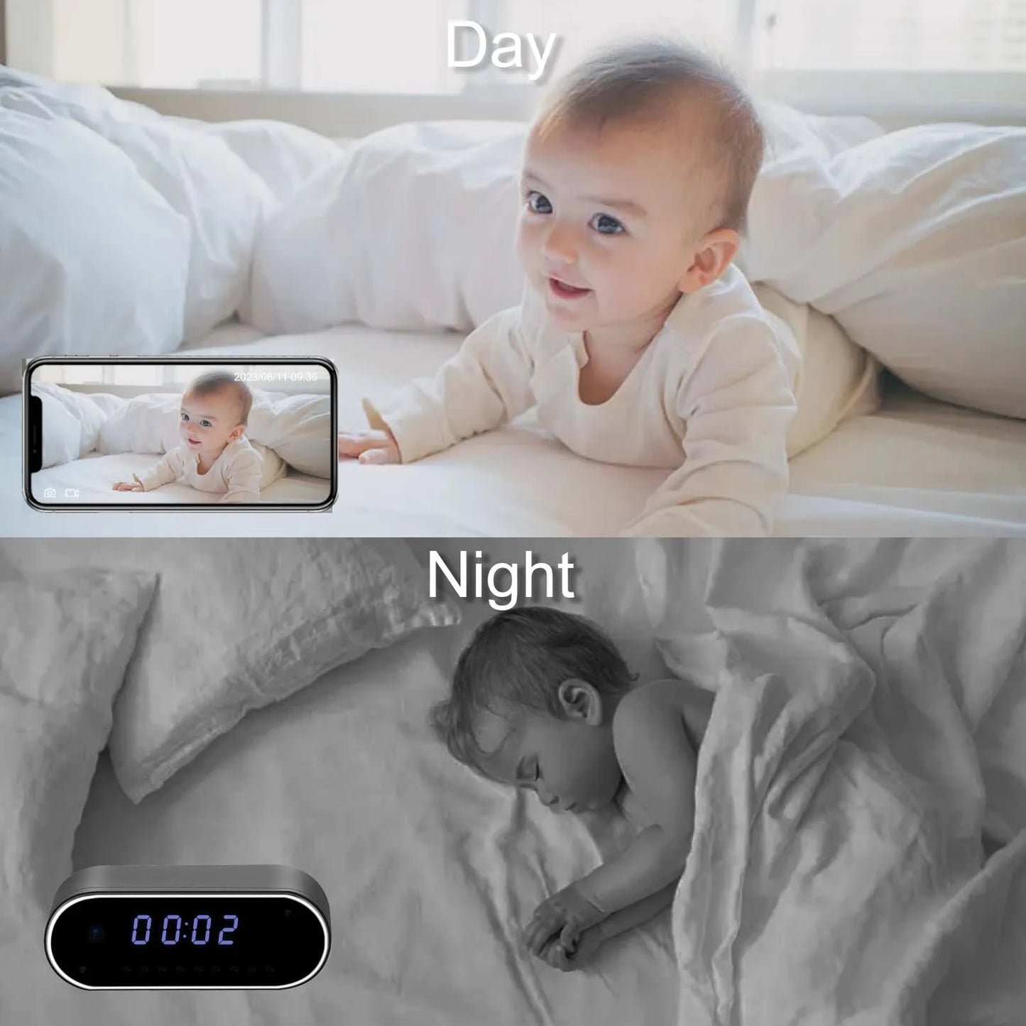Ouvis Wireless 4K Clock Camera Night Vision With Motion Detection And App Access