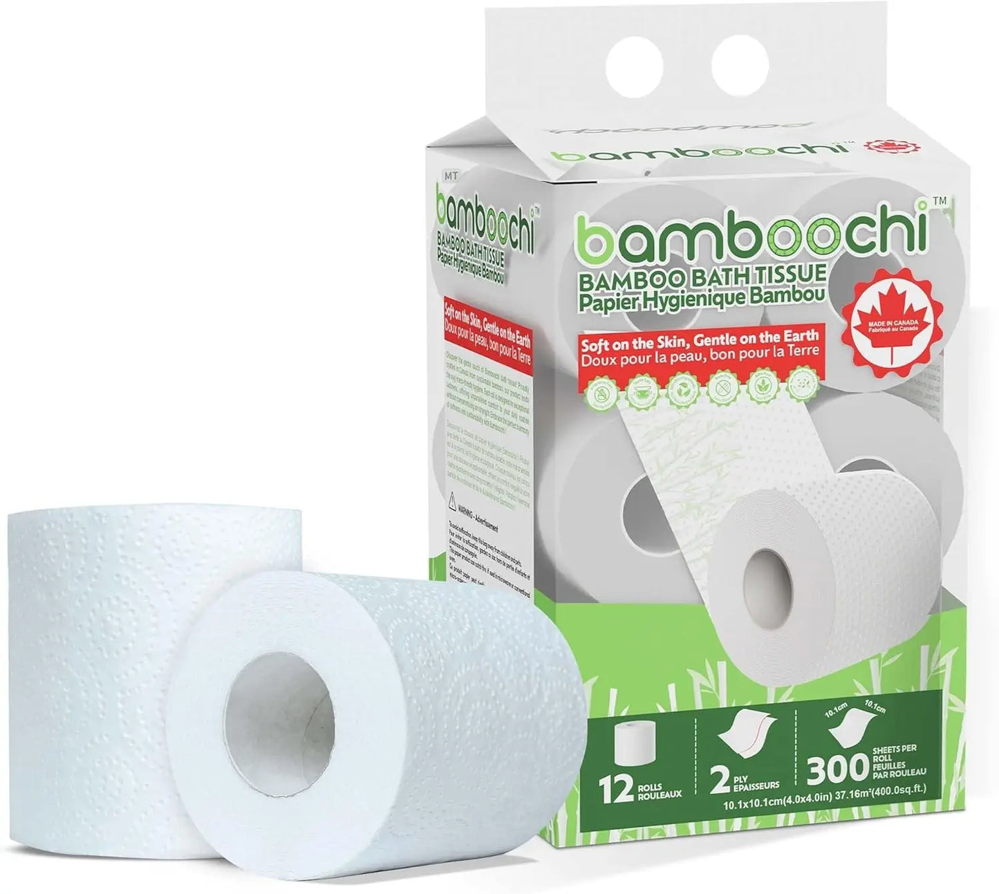 Eco-Friendly Bamboo Toilet Paper, Septic Safe 2-Ply 12 Rolls, Soft Unscented RV Tissue PFAS Free Made in Canada