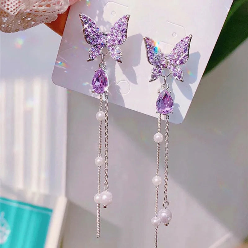 2026 New Butterfly Zircon Earrings women's Korean jewelry literary style earrings net red temperament simple new earrings