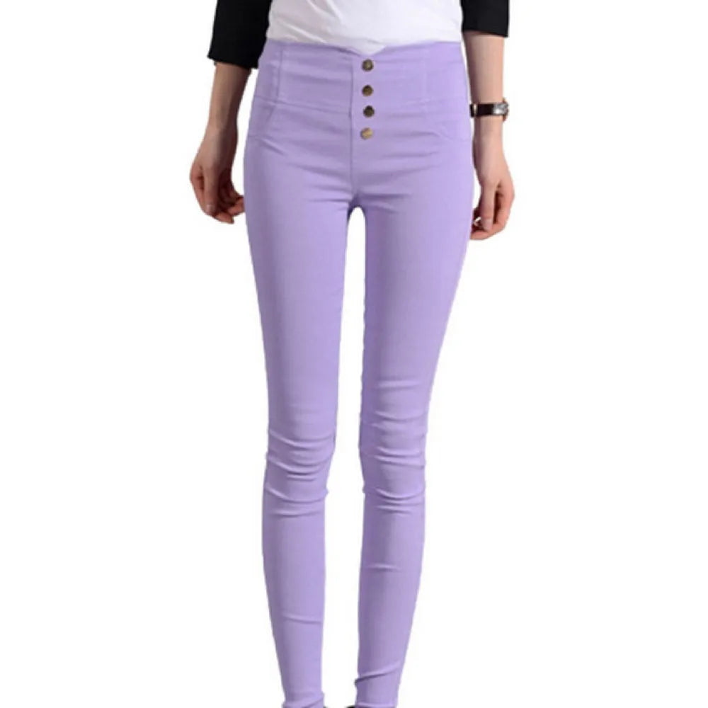 Button Fly Pants for Women Super Stretch Comfort High Waist High Rise Skinny Jeans Tapered Leg Butt Lift  Pant ouc309