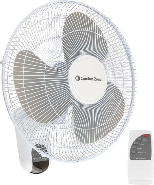 16-inch Wall Mount Fan with Remote, Quiet 3-Speed, Timer, Adjustable Tilt for Bedroom Home Gym Office