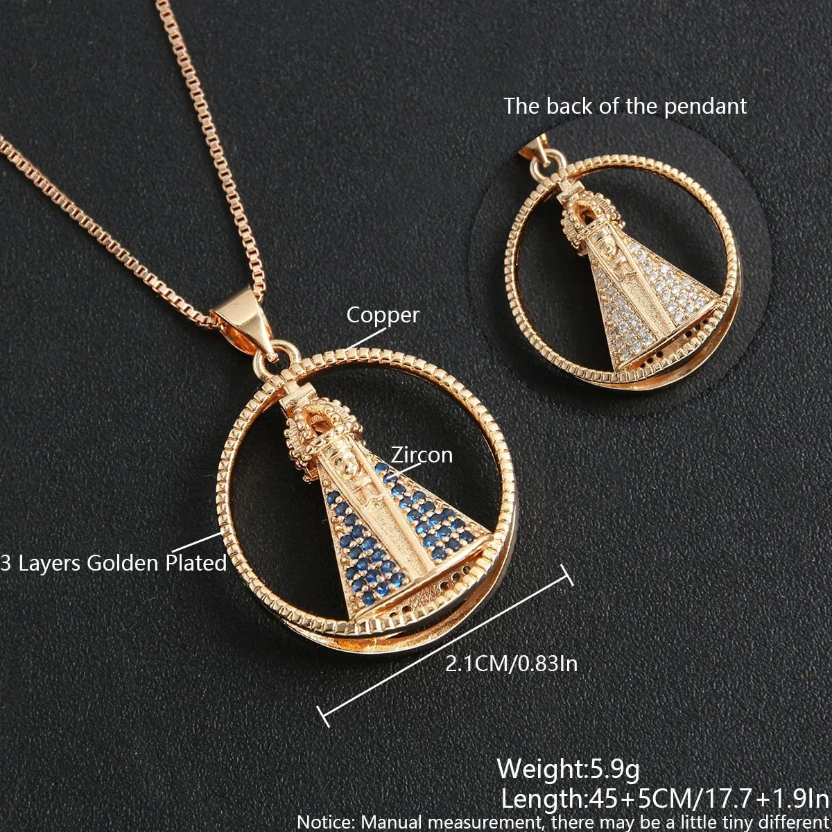 Nossa senhora Women/Girls Lujan Virgin Necklace virgen de guadal AAA CZ Choker Religious Gold Plated mardi gras Jewelry