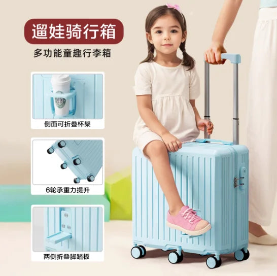 Kids Rideable Suitcase 20 Inch Cabin TSA Lock Lightweight Rolling Trolley Seat Travel Case Boys Girls Maleta De Maquillaje