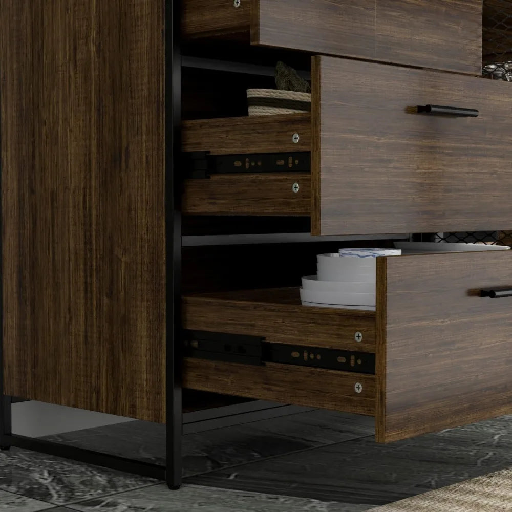 Large kitchenware storage cabinet, metal frame, drawers and microwave rack, independent kitchen storage cabinet