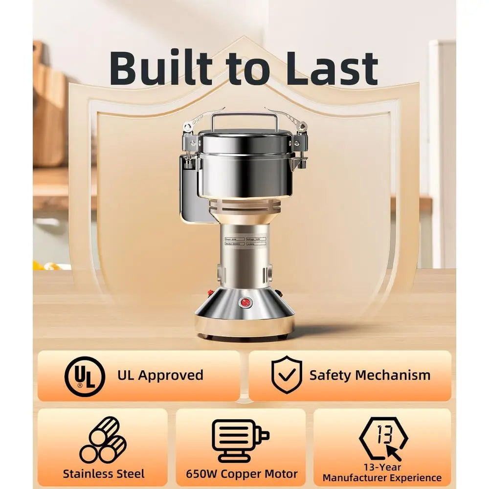 650W Electric Grain Mill Grinder, 150g High-Speed Stainless Steel Dry Food Grinder for Wheat, Rice, Corn, Spices & Herbs, with T