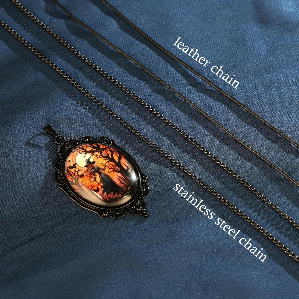 Gothic Necklace, Witch Raven Locket Necklace as Goth Accessories for Halloween Costume Jewelry for Women, Bat Pendant Rose Vampi