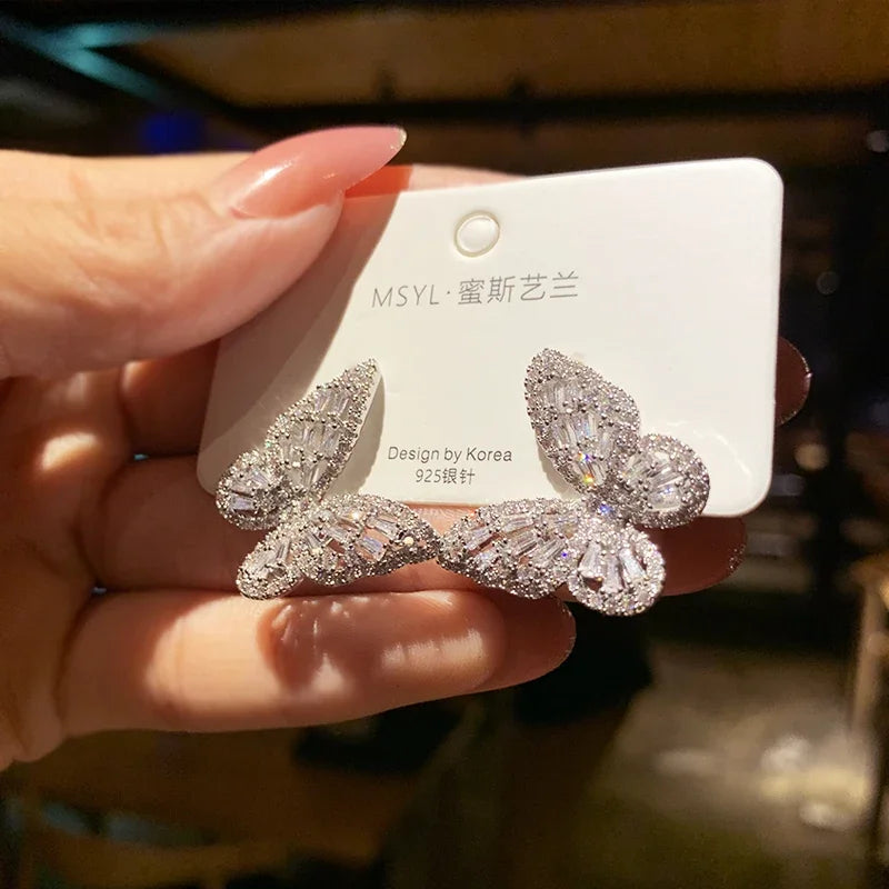 2026 New Butterfly Zircon Earrings women's Korean jewelry literary style earrings net red temperament simple new earrings