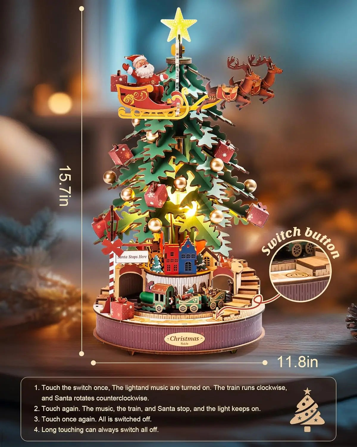 Robotime 3D Wooden Puzzles Music Box Christmas Melody Tree Wooden Model Kits for Adults to Build Best Gifts for Adults and Kids