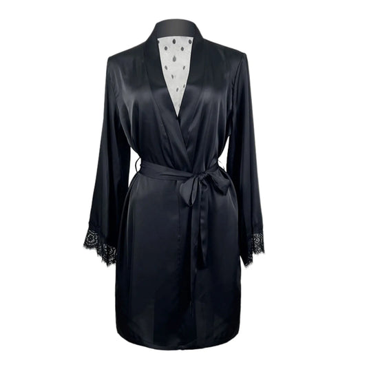 Women's Ice Silk Robe Satin Lace Kimono Robe Solid Bathrobe With Tie Women Night Gowns Mesh Back Hollw Robes Bridesmaid Robes