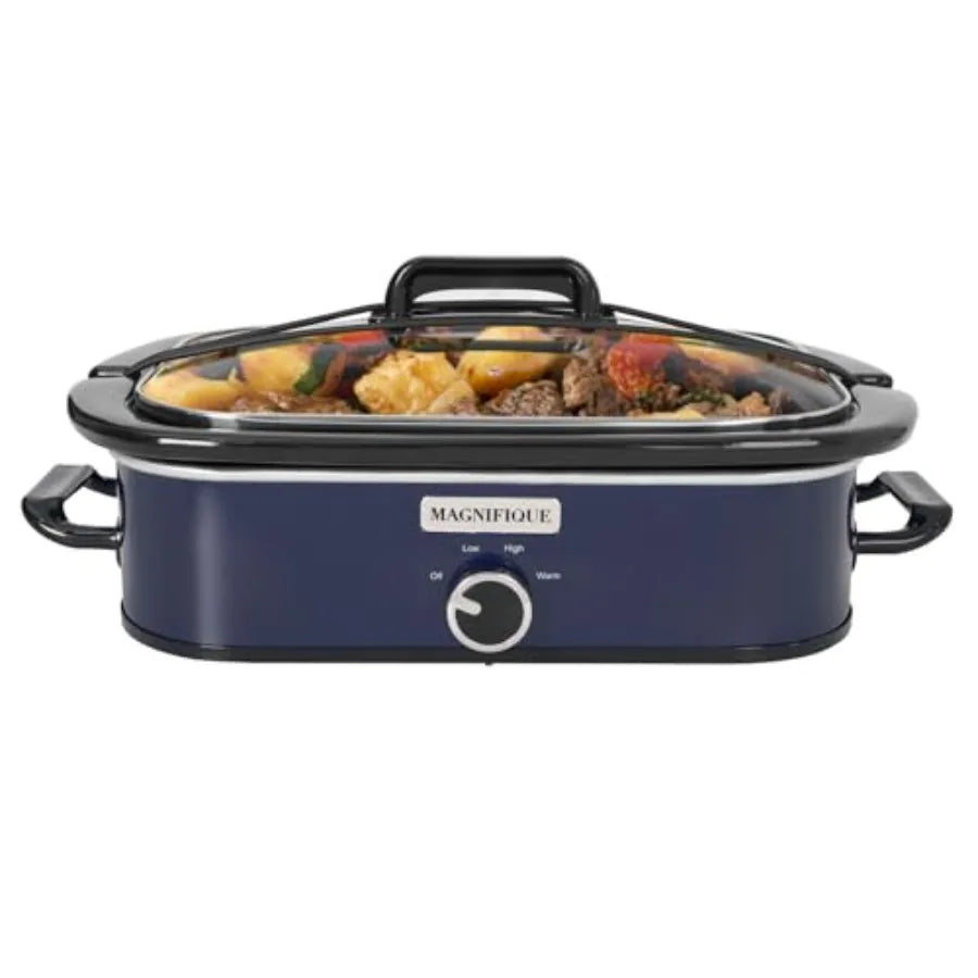 4-Quart Slow Cooker with Casserole Manual Warm Setting - Blue Kitchen Small Appliance for Family Dinners Dishwasher Safe Crock