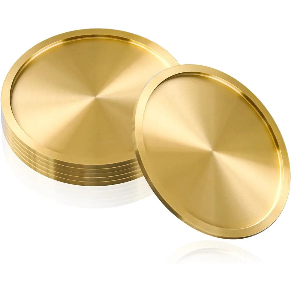 Set of 6 Brass Coasters for Drinks in Bronze Gold - Elegant MCM Style with Copper Accents, Perfect for Table and Bar Decor