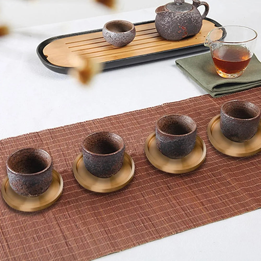 Set of 6 Brass Coasters for Drinks in Bronze Gold - Elegant MCM Style with Copper Accents, Perfect for Table and Bar Decor