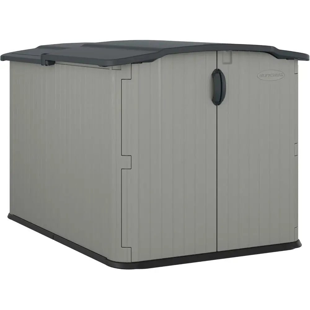 Horizontal Outdoor Storage Shed, 57.5x79.75x52, Sliding Lid Glidetop, Plastic Resin, Ideal for Bikes, Motorcycles, Lawn Mowers