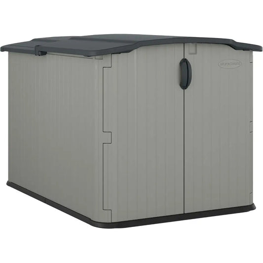 Horizontal Outdoor Storage Shed, 57.5x79.75x52, Sliding Lid Glidetop, Plastic Resin, Ideal for Bikes, Motorcycles, Lawn Mowers