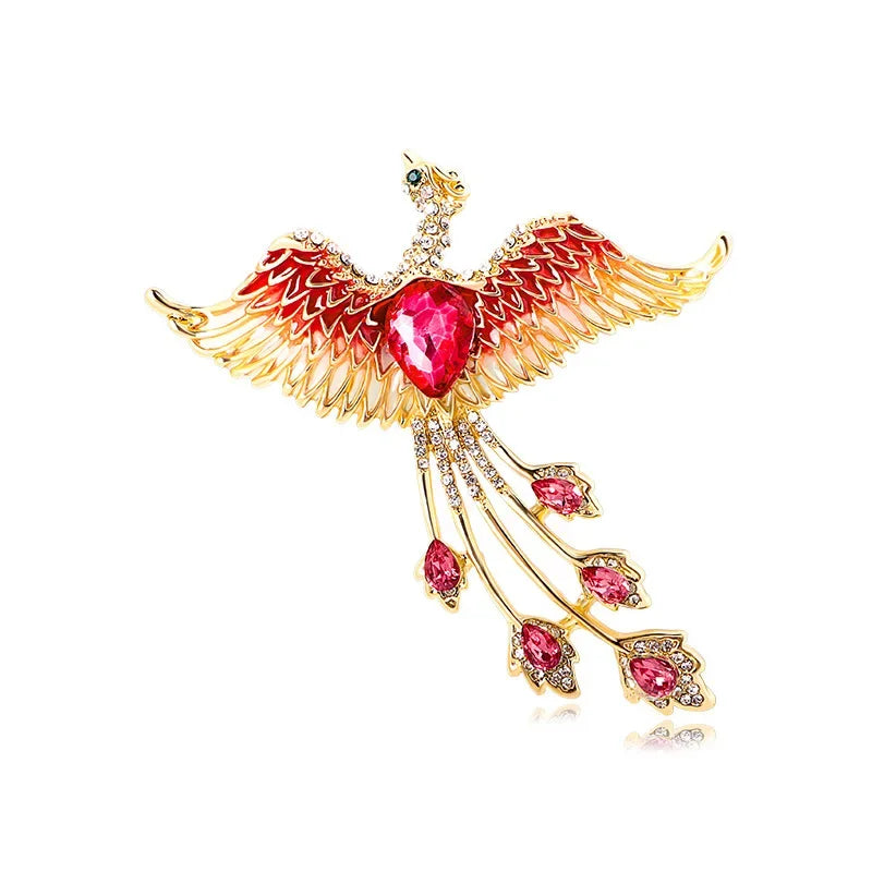 New Retro Phoenix Rhinestone Brooch Fashion Shiny Crystal Animal Pin Men and Women Clothes Bag Accessories Jewelry Gift