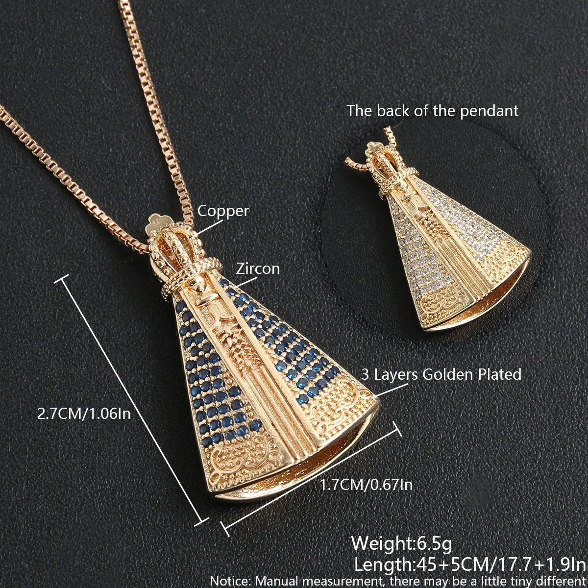 Nossa senhora Women/Girls Lujan Virgin Necklace virgen de guadal AAA CZ Choker Religious Gold Plated mardi gras Jewelry