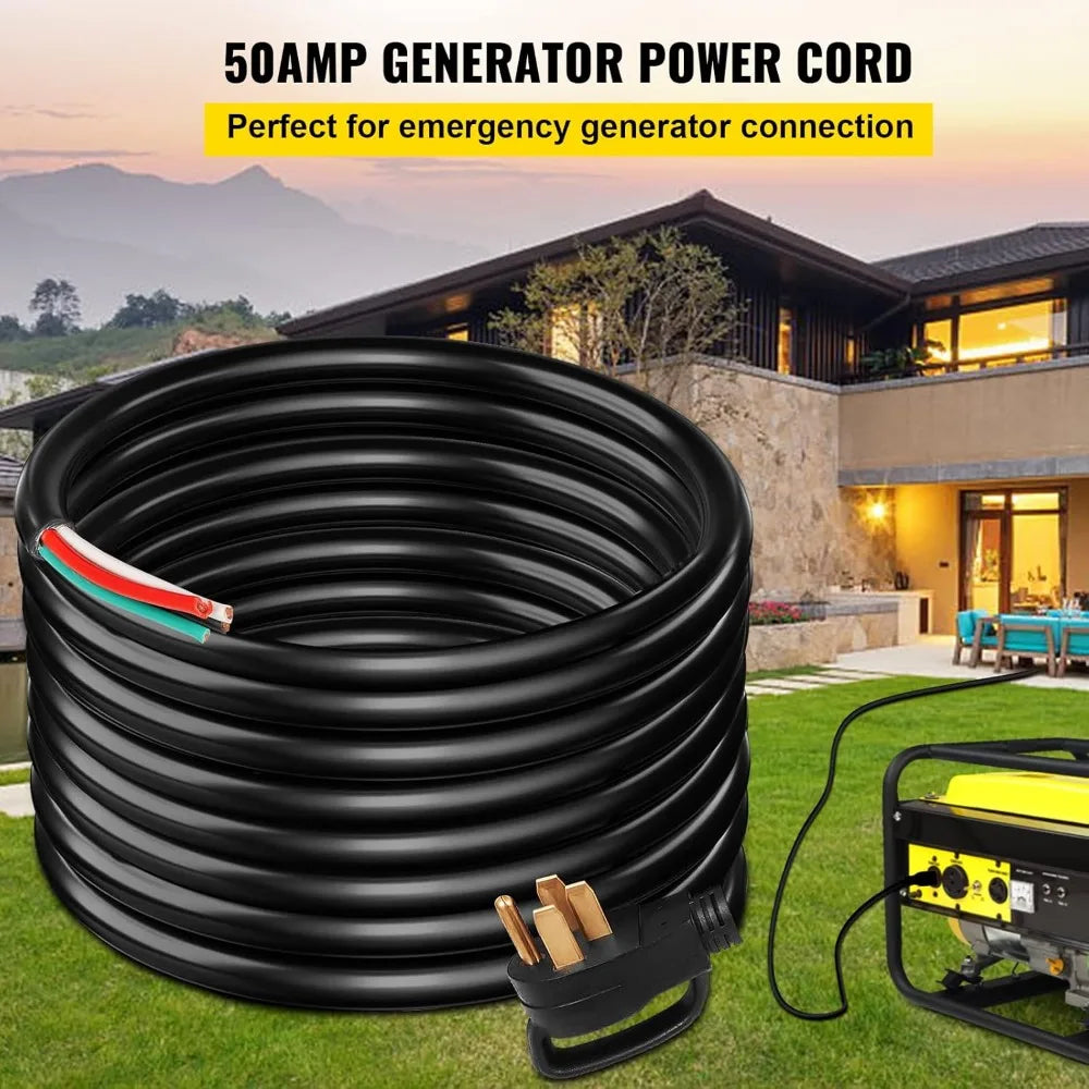 50FT 50Amp Generator Extension Cord 6 Gauge STW RV Power Cord NEMA 14-50P to Bare Wire for Trailer Campers Home
