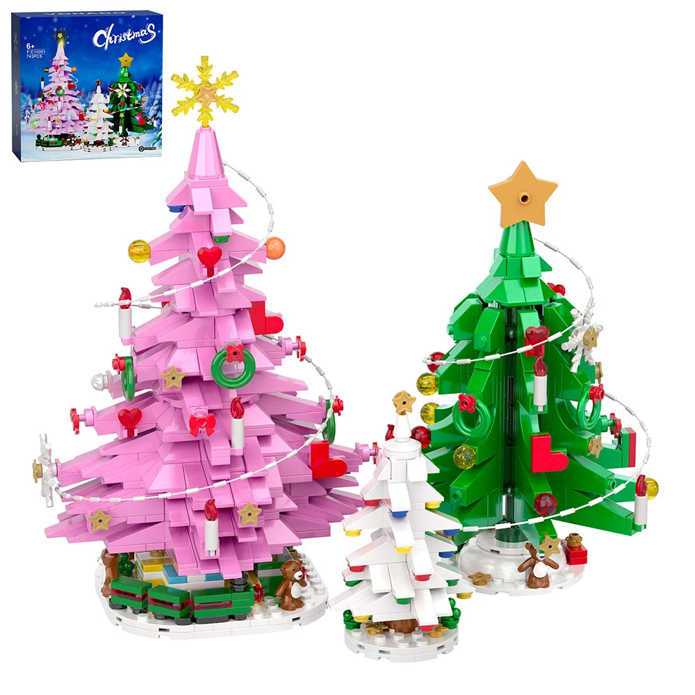 Three Christmas Trees with Led Strips Building Blocks Kit 743 PCS DIY Home Decor Assembly Toy Holiday Gift for Kids New Year Set
