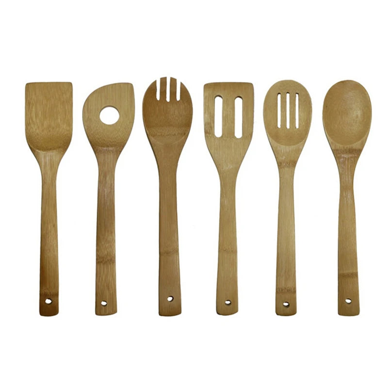 6 Pieces Bamboo Spoon Spatula Kitchen Utensil Wooden Cooking Tool Mixing Set Cuisine Outils Accessoires