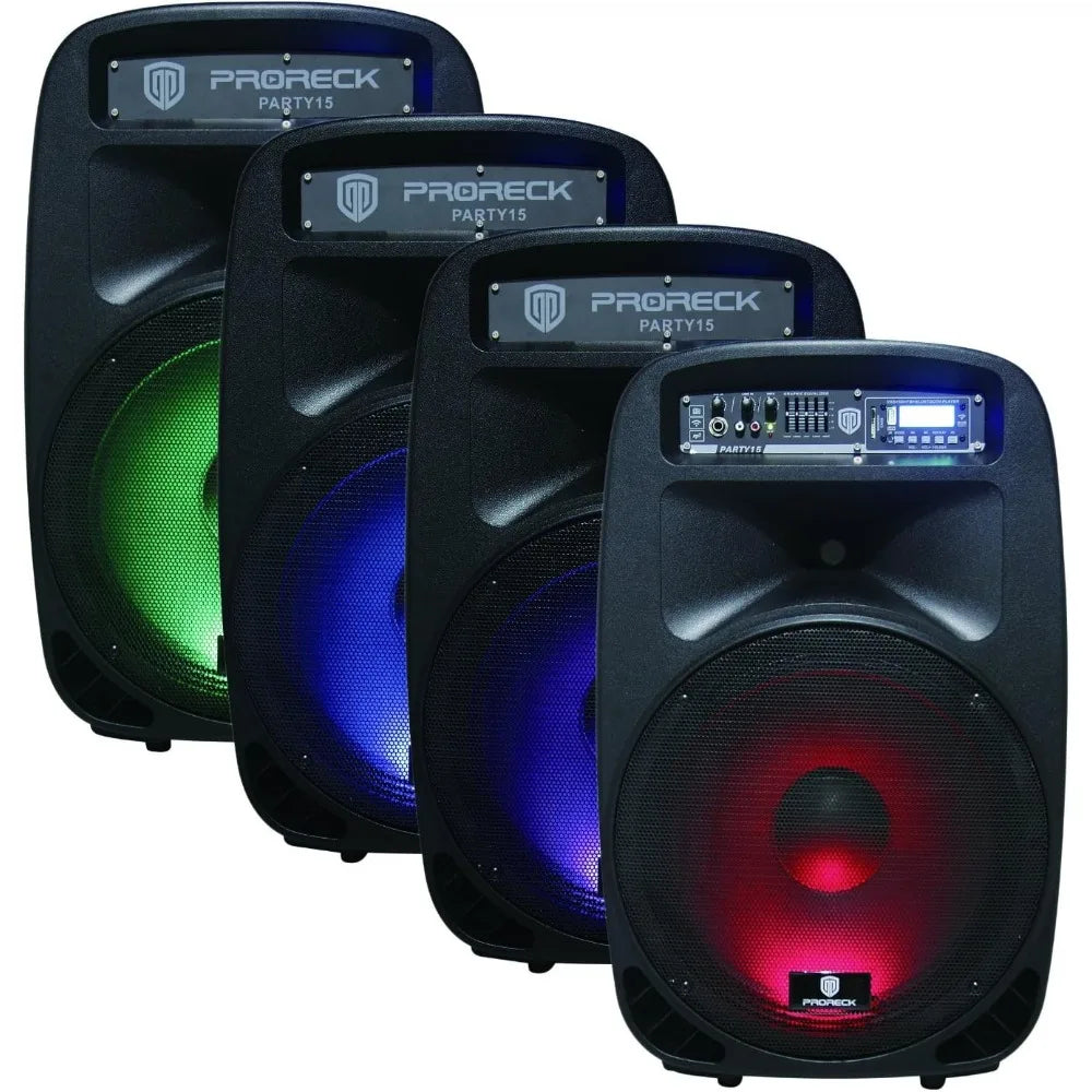 Party 15 Portable PA Speaker System - 2000W 15-Inch, Bluetooth/USB/SD/FM, LED Light + Speaker Stands/Mic/Remote
