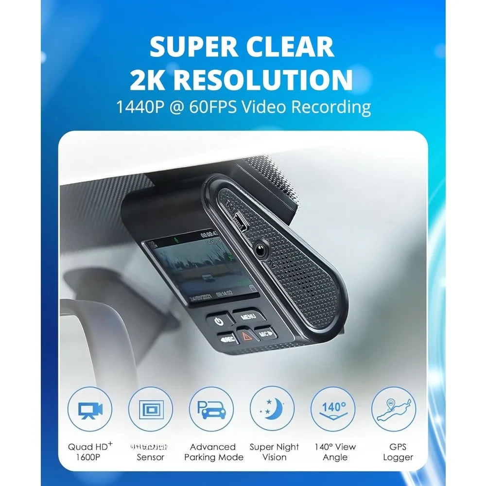 2K Dash Cam 1440P 60FPS Front Car Camera 5MP STARVIS Sensor 140 Degree Wide Angle GPS Parking Mode HDR Motion Detection