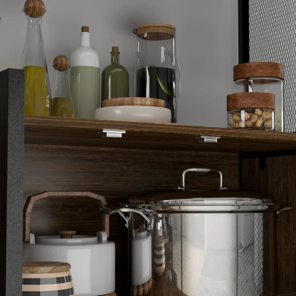Large kitchenware storage cabinet, metal frame, drawers and microwave rack, independent kitchen storage cabinet